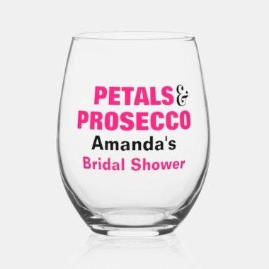 Personalized Petals & Prosecco Bridal Shower Stemless Wine Glass