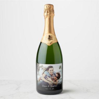 Personalized Photo Script Name Date Modern Sparkling Wine Label
