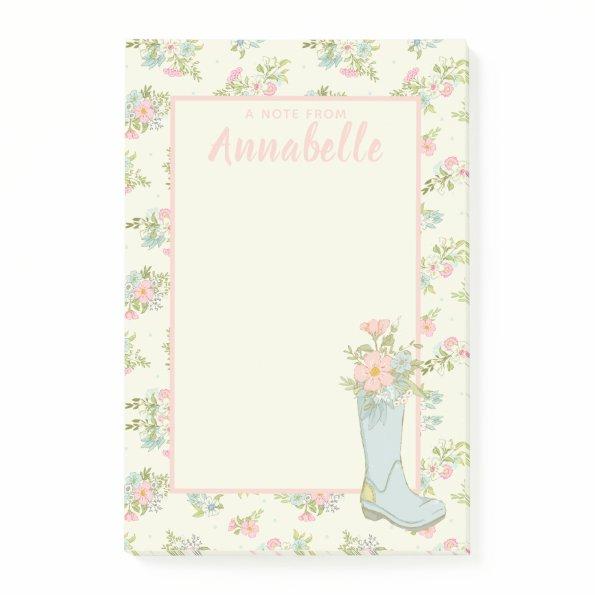 Personalized Pink and Ivory Floral Rain Boot Post-it Notes