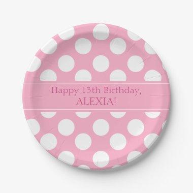 Personalized Pink and White Polka Dot Paper Plates