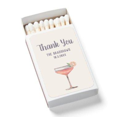 Personalized Pink Cocktail Hour Wedding Favor Matchboxes