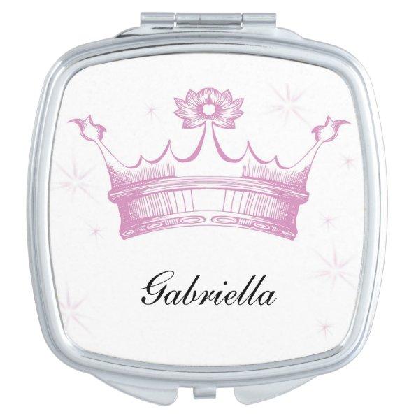 Personalized Pink Crown Compact Mirror