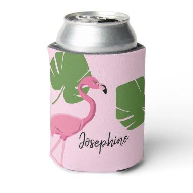 Personalized Pink flamingo Tropical Bridal shower Can Cooler