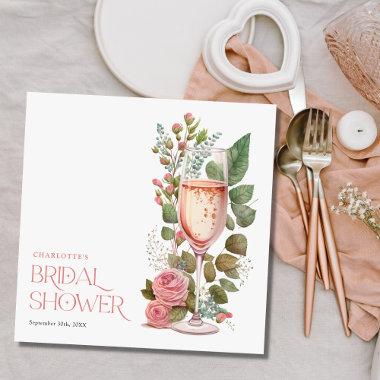 Personalized Pink Floral Champagne Bridal Shower Napkins
