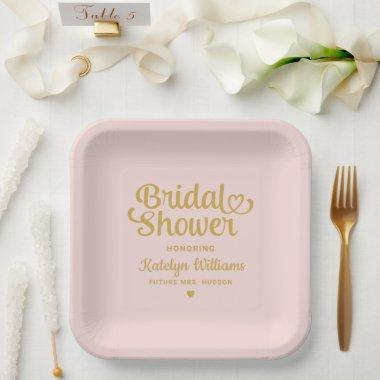 Personalized Pink Gold Wedding Bridal Shower Paper Plates