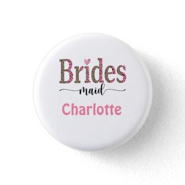 Personalized Pink Gray Leopard Print Bridesmaid Button