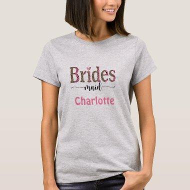 Personalized Pink Gray Leopard Print Bridesmaid T-Shirt