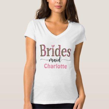 Personalized Pink Gray Leopard Print Bridesmaid T-Shirt
