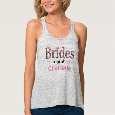 Personalized Pink Gray Leopard Print Bridesmaid Tank Top