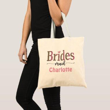 Personalized Pink Gray Leopard Print Bridesmaid Tote Bag