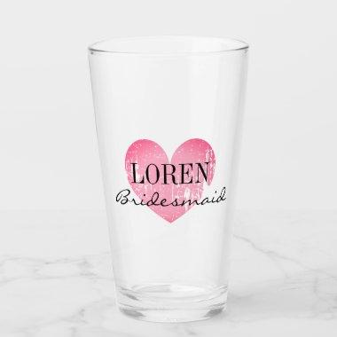 Personalized pink heart bridesmaid wedding favor glass