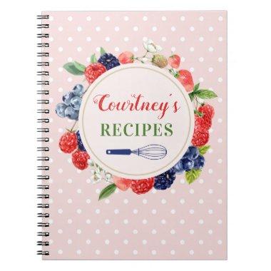 Personalized Pink Polka Dot Kitchen Dessert Recipe Notebook