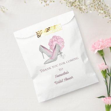 Personalized Pink Roses Silver Heels Bridal Shower Favor Bag