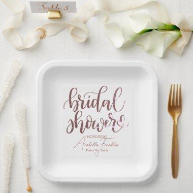 Personalized Pink Wedding Bridal Shower White Paper Plates