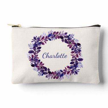 Personalized Purple Floral Bridal Party Favor Accessory Pouch