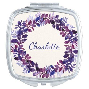 Personalized Purple Floral Bridal Party Favor Compact Mirror
