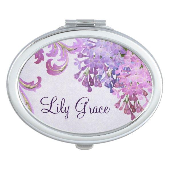 Personalized Purple Lilacs Mirror For Makeup