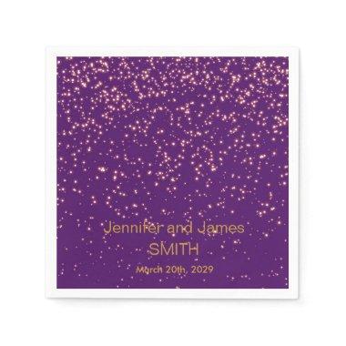 Personalized Purple Wedding Confetti Gold Glitter Napkins