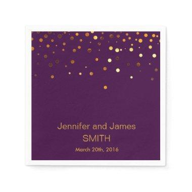 Personalized Purple Wedding Confetti Gold Glitter Paper Napkins