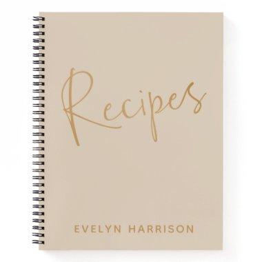 Personalized Recipe Journal in Beige and Gold
