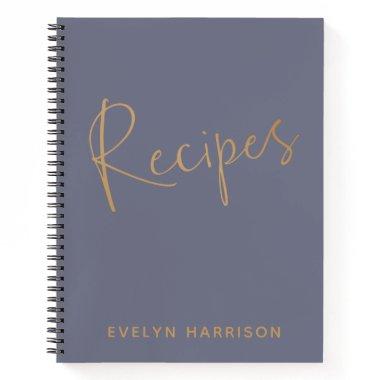 Personalized Recipe Journal in Slate Blue Gold