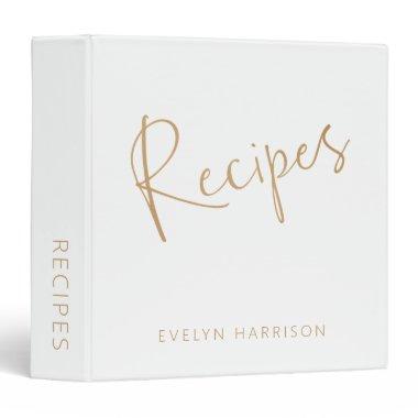 Personalized Recipe Journal in White and Gold 3 Ring Binder