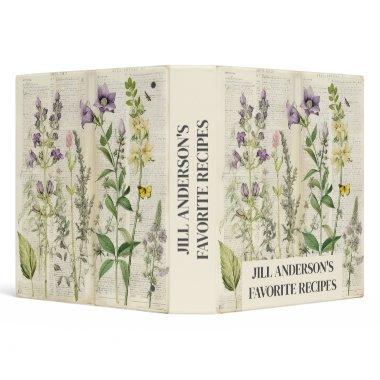 Personalized Recipes Vintage Botanical Herb 3 Ring Binder