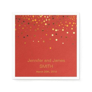 Personalized Red Wedding Confetti Gold Glitter Napkins