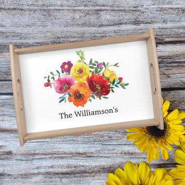 Personalized Red Yellow Pink Floral Flowers Serving Tray