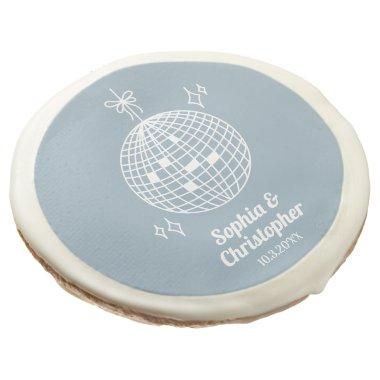 Personalized Retro Dusty Blue Disco Ball Wedding Sugar Cookie