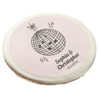 Personalized Retro Pink & Black Disco Ball Wedding Sugar Cookie