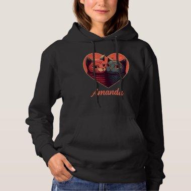 Personalized Retro Red & Gray Valentine's Cats Hoodie