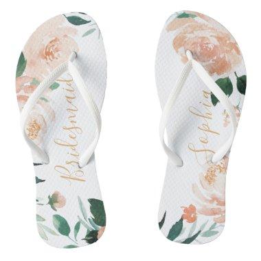 Personalized Romantic garden floral bridesmaid Flip Flops