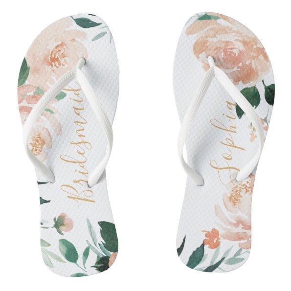 Personalized Romantic garden floral bridesmaid Flip Flops