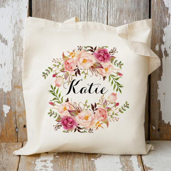 Personalized Rustic Floral Braidsmaid Tote Bag