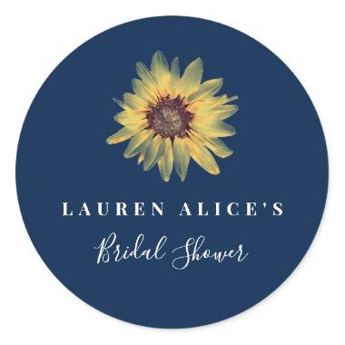 Personalized Rustic Sunflower Bridal Shower Classic Round Sticker