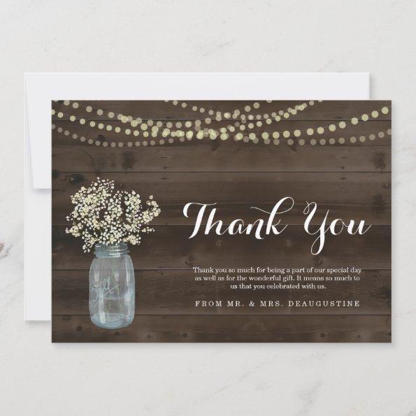 Personalized Rustic Wood & Fairy Lights Thank You Invitations