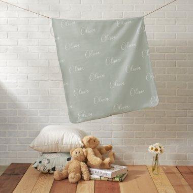 Personalized Sage Green Elegant Name Baby Blanket