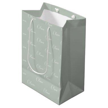 Personalized Sage Green Elegant Name Medium Gift Bag