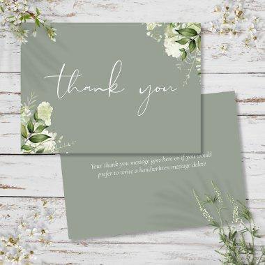 Personalized Sage Green Floral Elegant Script Thank You Invitations