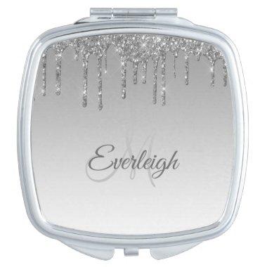 Personalized Silver Dripping Glitter Compact Mir Compact Mirror