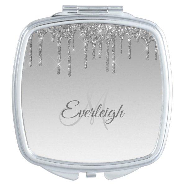Personalized Silver Dripping Glitter Compact Mir Compact Mirror