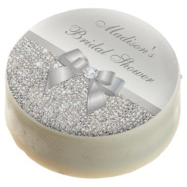 Personalized Silver Sequins Bow  Chocolate Dipped Oreo