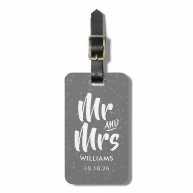 Personalized Silver Stardust Confetti Mr and Mrs Luggage Tag