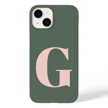 Personalized Simple Bold Monogram Pink and Green Case-Mate iPhone 14 Case