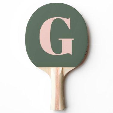 Personalized Simple Bold Monogram Pink and Green Ping Pong Paddle