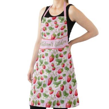 Personalized Strawberry Red Pink White Flowers Apron