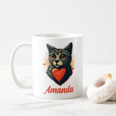 Personalized Sullen Black Valentine's Cat Coffee Mug