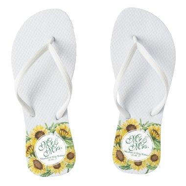 Personalized Sunflower Wedding Flip Flops