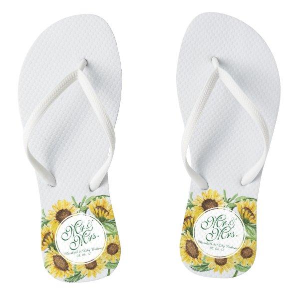 Personalized Sunflower Wedding Flip Flops